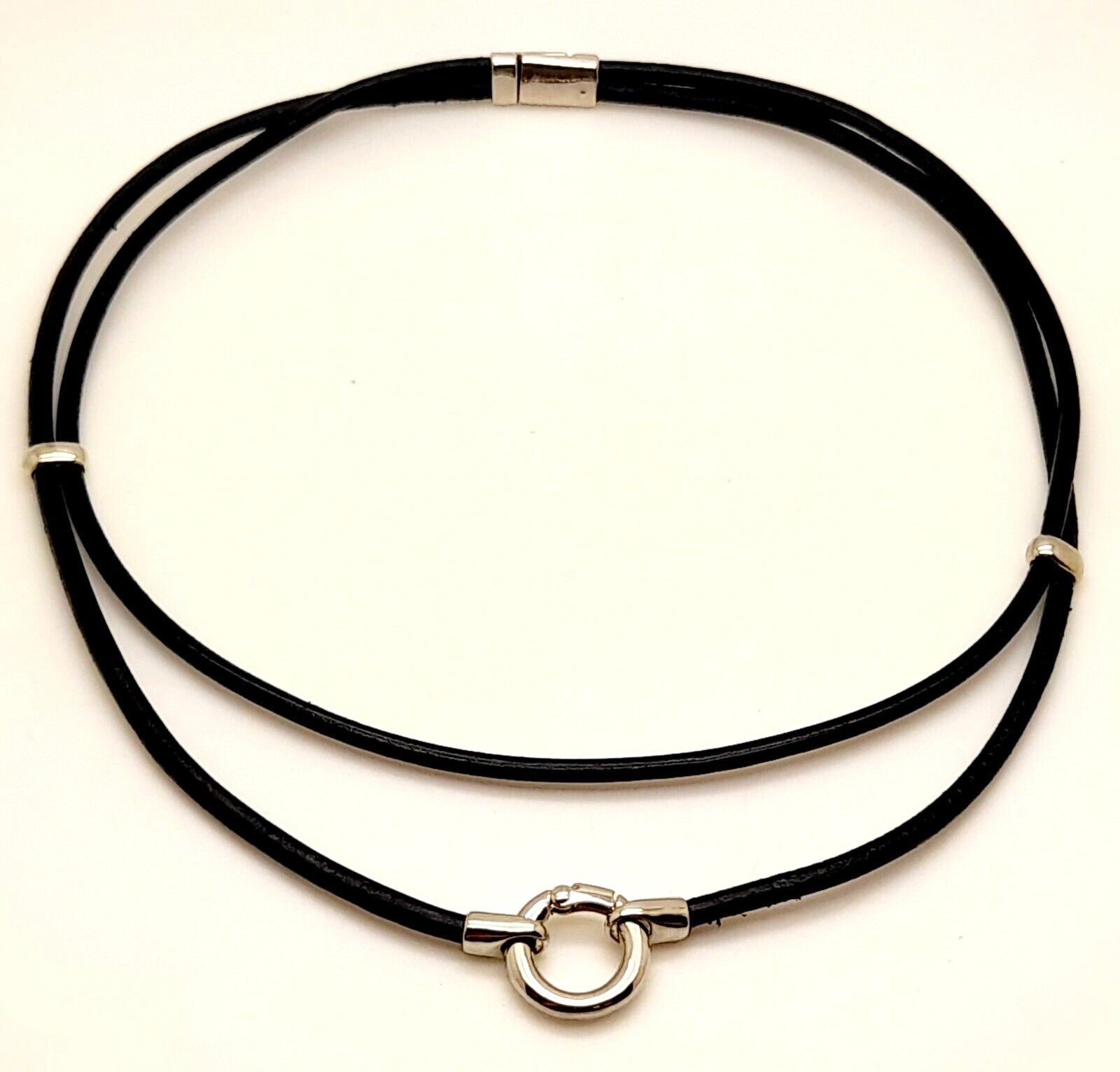 2.5mm Double Layered Black Faux Leather pendent Jewelry 16 inch Choker Necklace