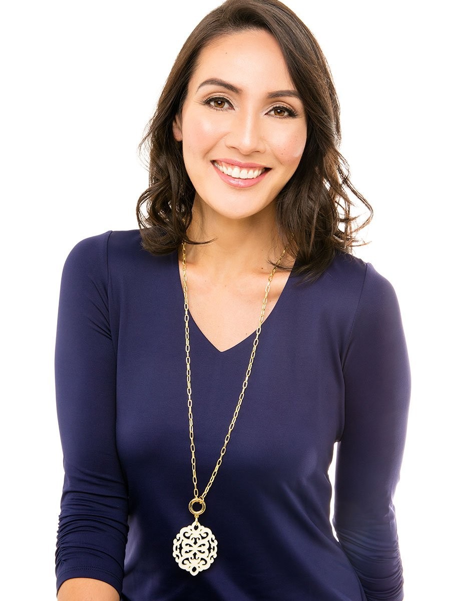 Modern Damask Acrylic Resin Pendant Necklace, Convertible Toggle Chain, Stylish
