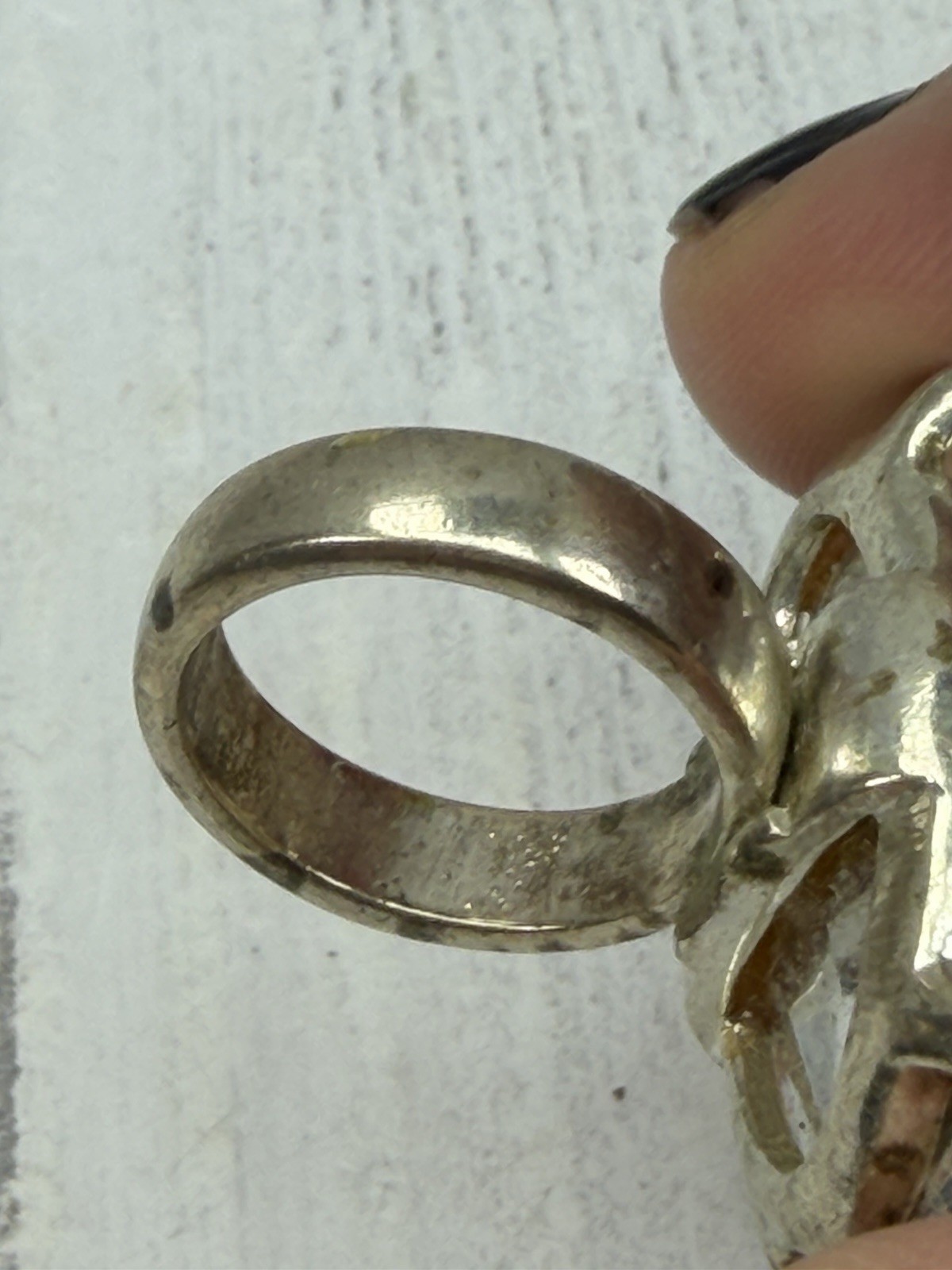 Large Rainbow Foil Backed Crystal Pear Cut Silver Tone Statement Ring Size 5