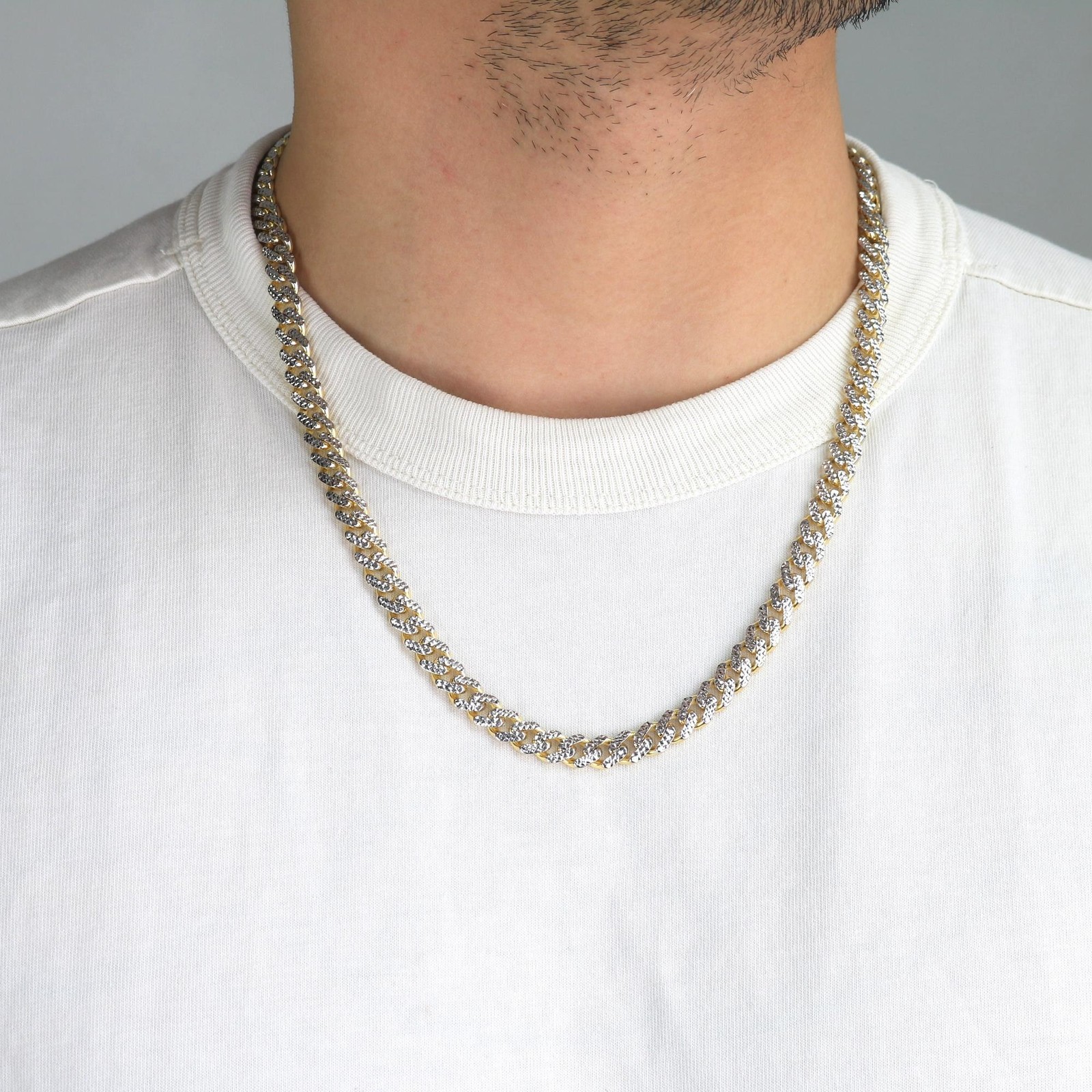 10K Yellow Gold Monaco Miami Cuban Pave Diamond Cut Chain Necklace, 7.5mm- 15mm