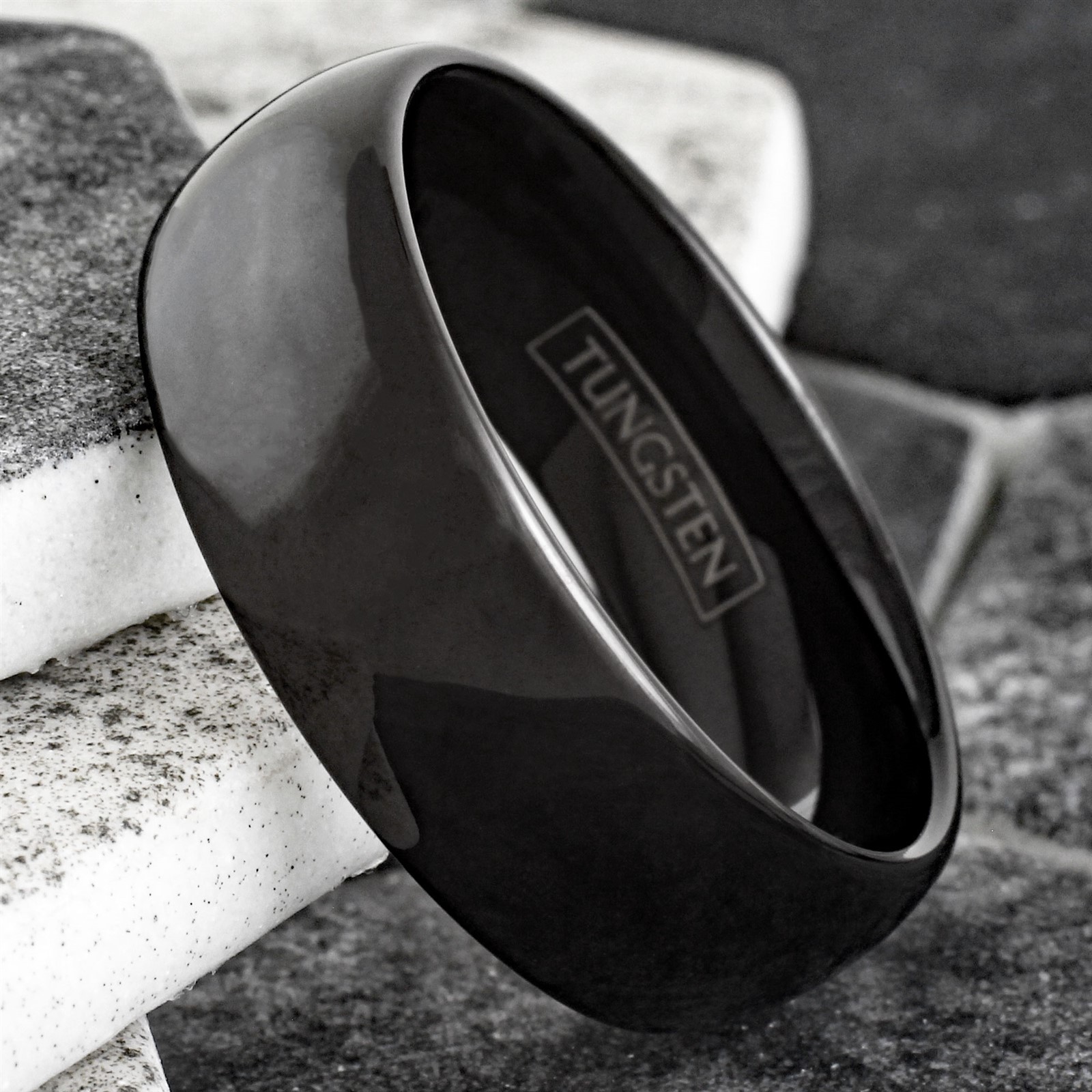 6/8mm Tungsten Carbide Polished Black Plain Domed Comfort Fit Wedding Band Ring