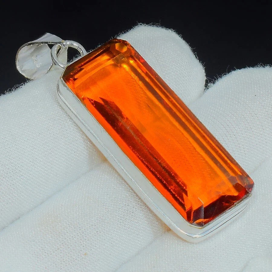 AAA+ Citrine Gemstone Handmade 925 Sterling Silver Jewelry Baguette Cut Pendant