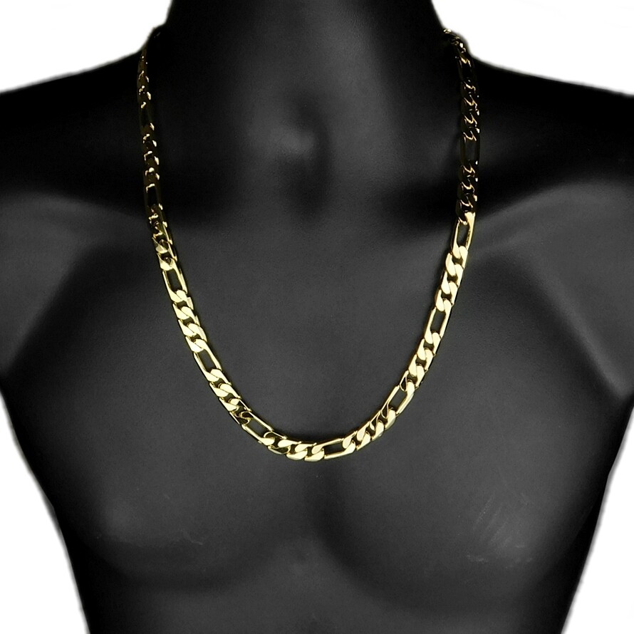 Genuine 18K Yellow Gold Filled Italian Figaro Chain Necklace, Many Width/Length