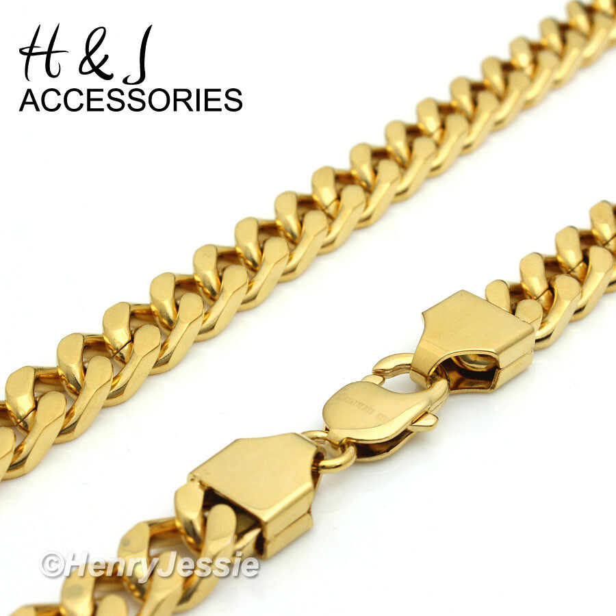 18″-40″Stainless Steel 9mm Gold Plated Cuban Chain BIG ICY CZ Cross Pendant*IP20