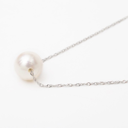8mm White Akoya 850 Solid Platinum 0.8mm Singapore Chain Necklace 16.5″ MIJapan