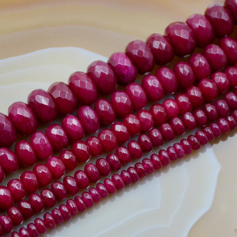 Faceted Ruby Jade Rondelle Beads 15″ 2x4mm 3x5mm 4x6mm 5x8mm 6x10mm
