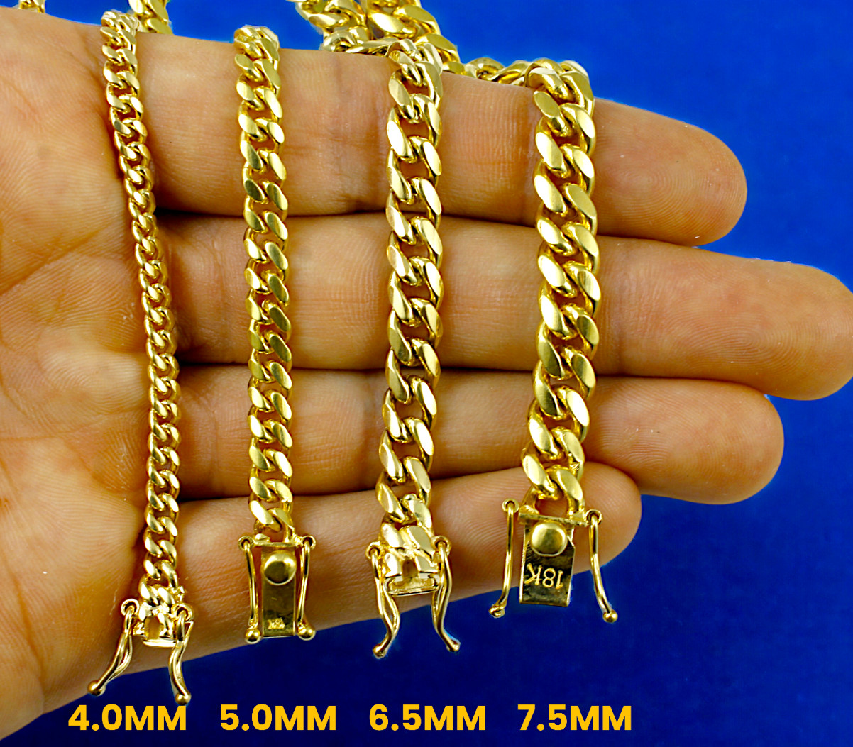 18K Yellow Gold SOLID Miami Cuban Link Chain Necklace Bracelet 4mm-7.5mm 7″-30″