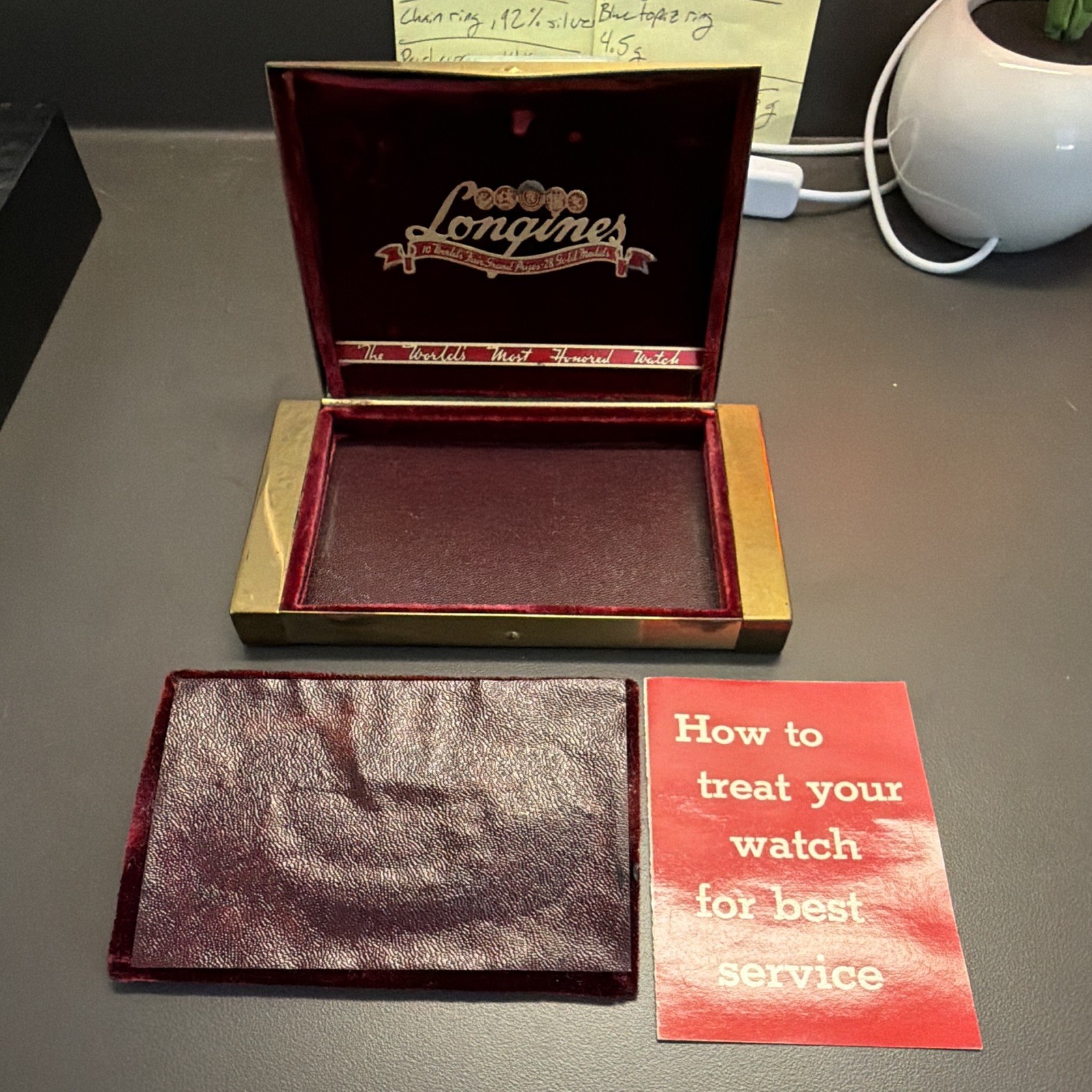 Vintage Longines Watch Box Red Velvet Metal Coffin Case Worlds Most Honored Empt