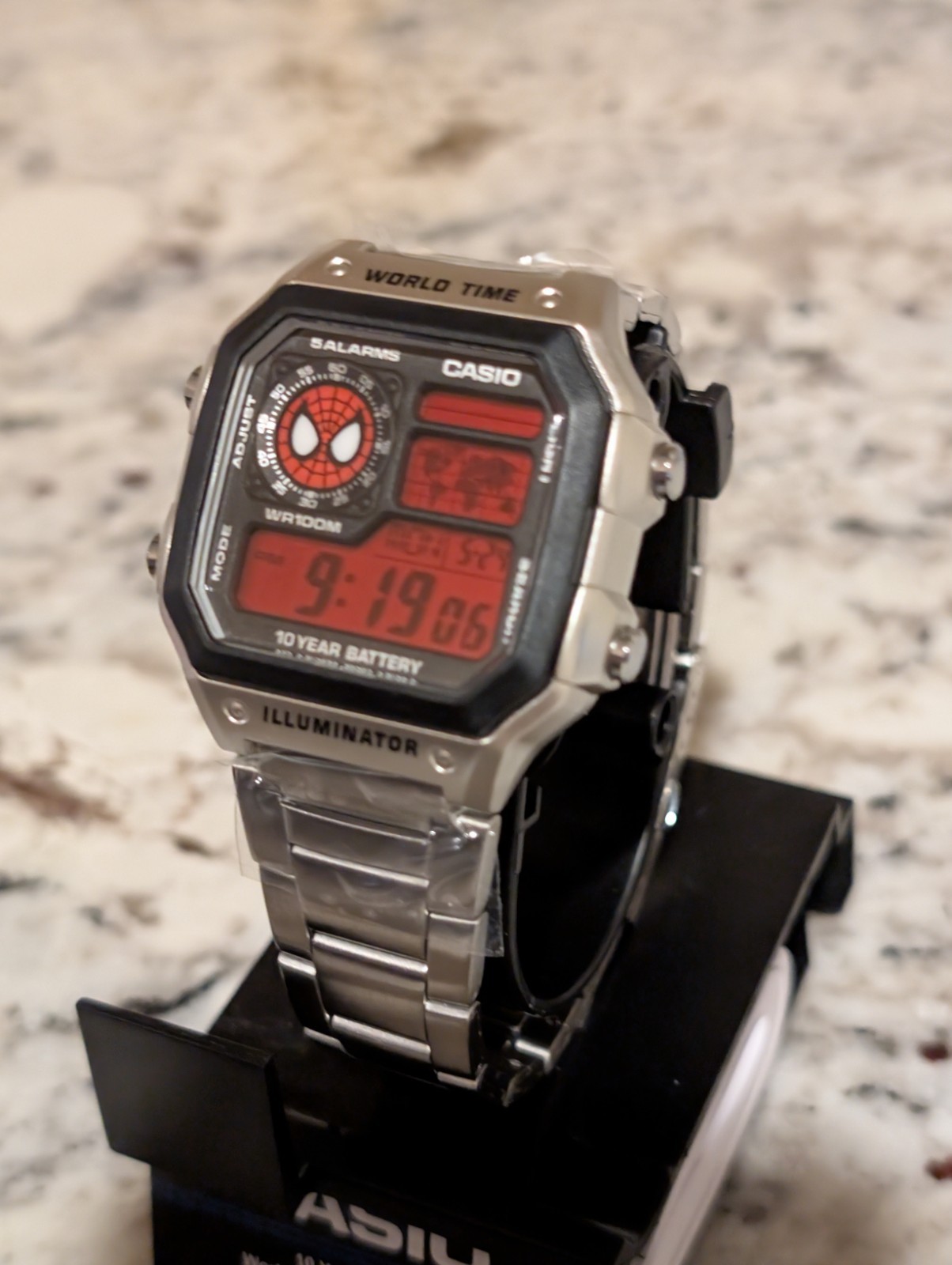 SpiderMan inspired Red Mod Casio AE1200- WHD Marvel | World time watch | Cartoon