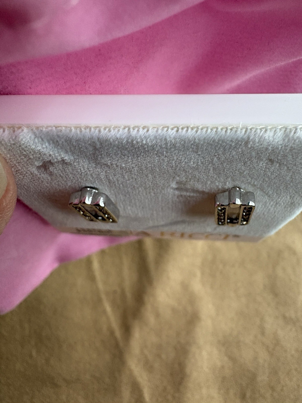 Nina Ricci Silver Tone Rhinestone Geometric Rectangle Stud Earrings Canada