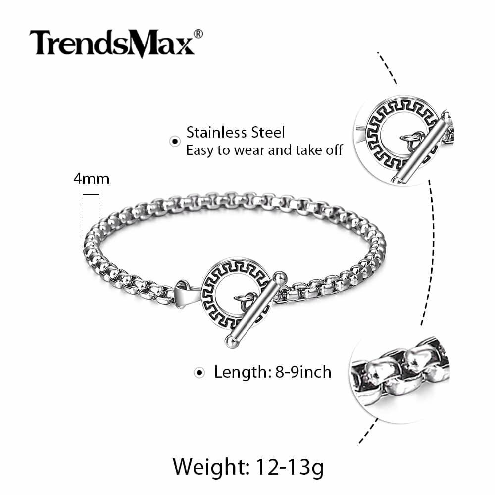 4mm Mens Silver Stainless Steel Box Link Chain Bracelet Toggle Jewelry 8″ 9″