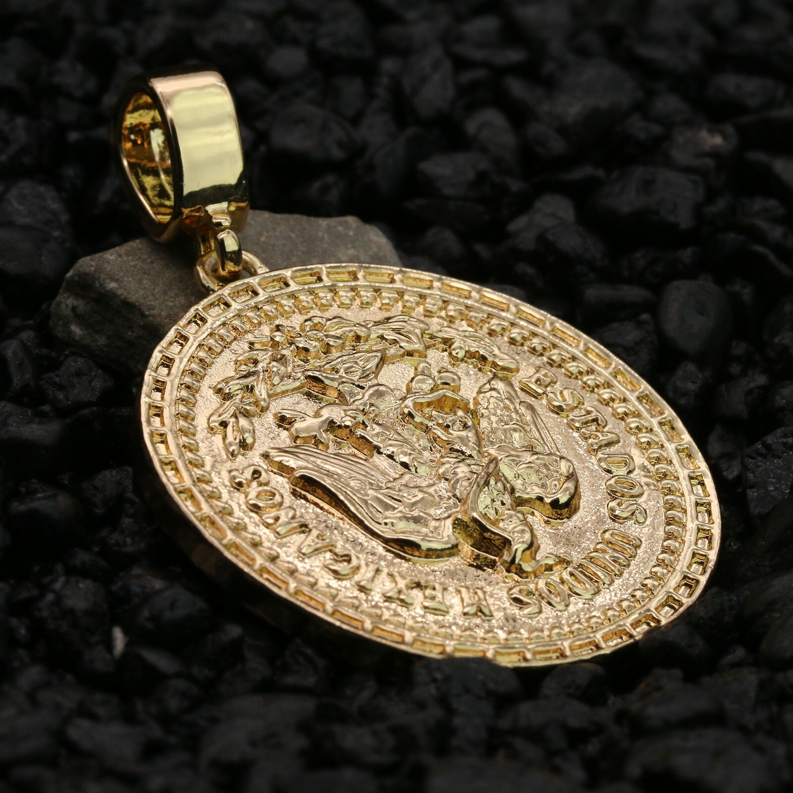 Centenario 50 Pesos Pendant Iced Cubic-Zirconia Rope Chain 14k Gold Plated