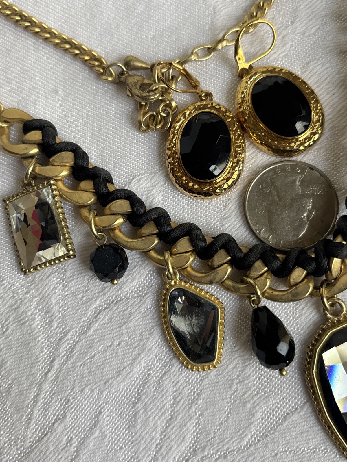 Park Lane Fascinated Necklace Satin Brushed GoldTone Black & Joan Rivers Earring