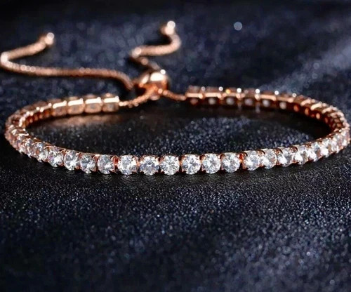 18K Rose Gold Plated Bolo Tennis Bracelet made Simulated Diamond Elegant Gift