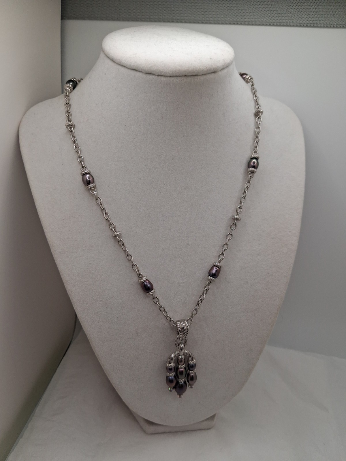 Judith Ripka Sterling Cultured Lustrous Grey Pearl Necklace & Pendant/Enhancer