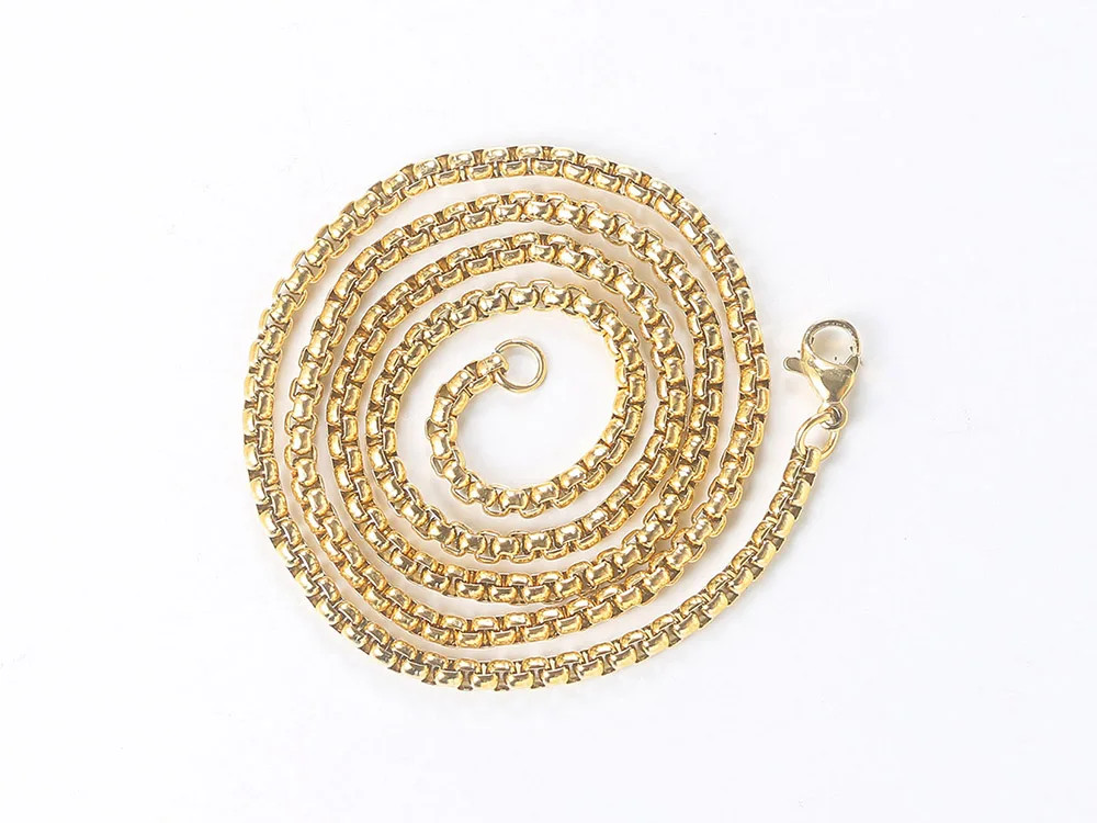 Hip Hop Necklaces For Men Stainless Steel Necklace 3MM Square Pearl Choker Gold
