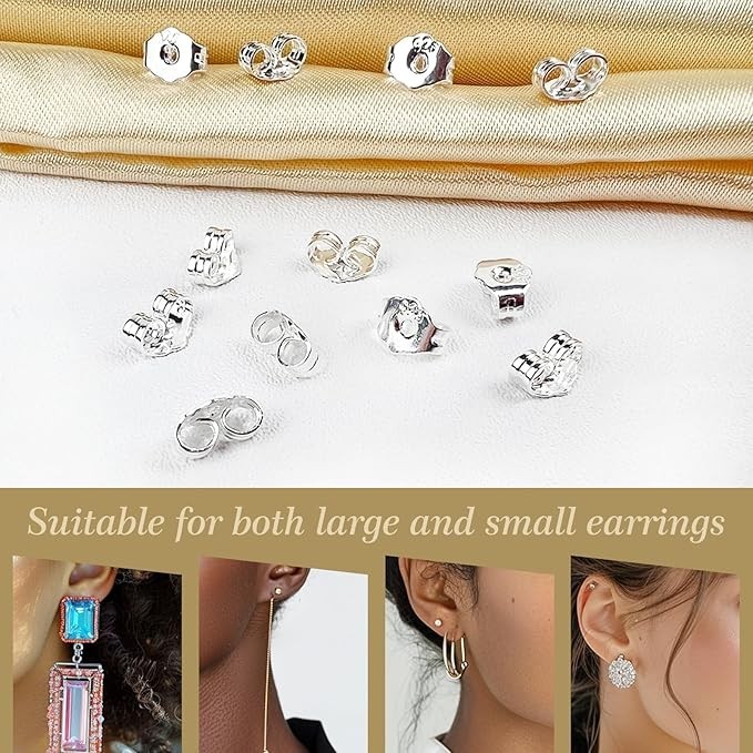 12PCS Silver 925 Sterling Silver Earring Backs Replacement Locking Stud Nuts