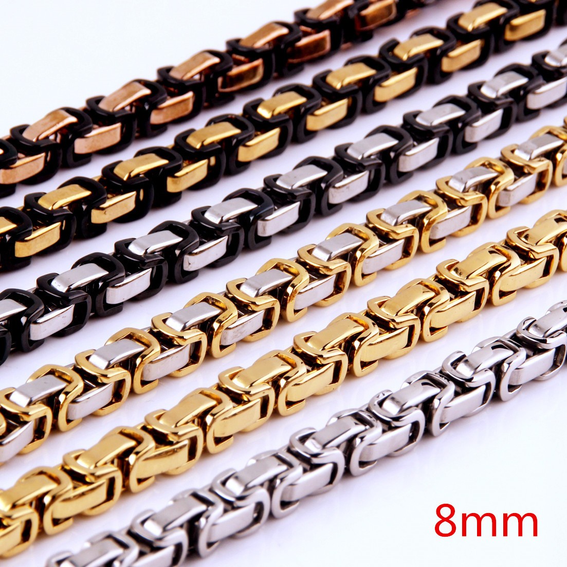 16~40″ 4/5/8mm 316L Stainless Steel Mens Womens Byzantine Box Chain Necklace