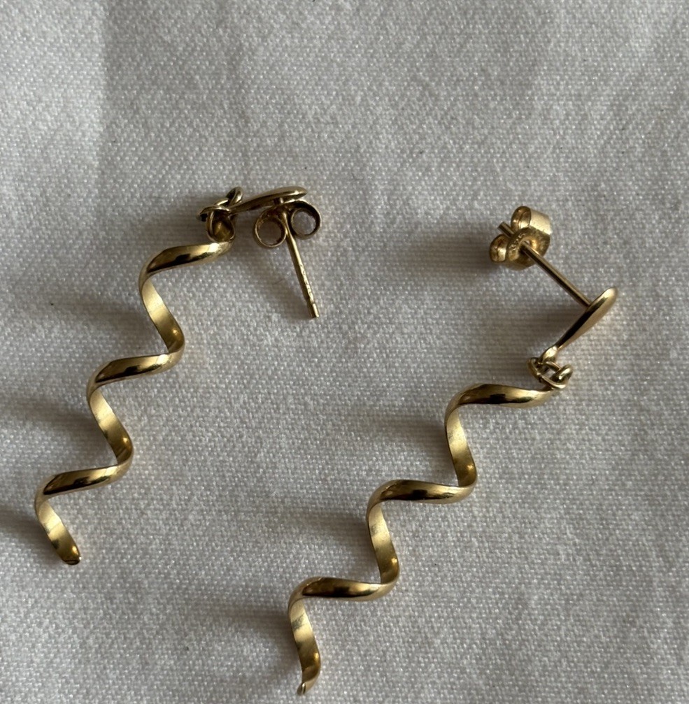 9ct Yellow Gold Spiral Drop Dangle Stud Earrings 375 9 Carat Gold