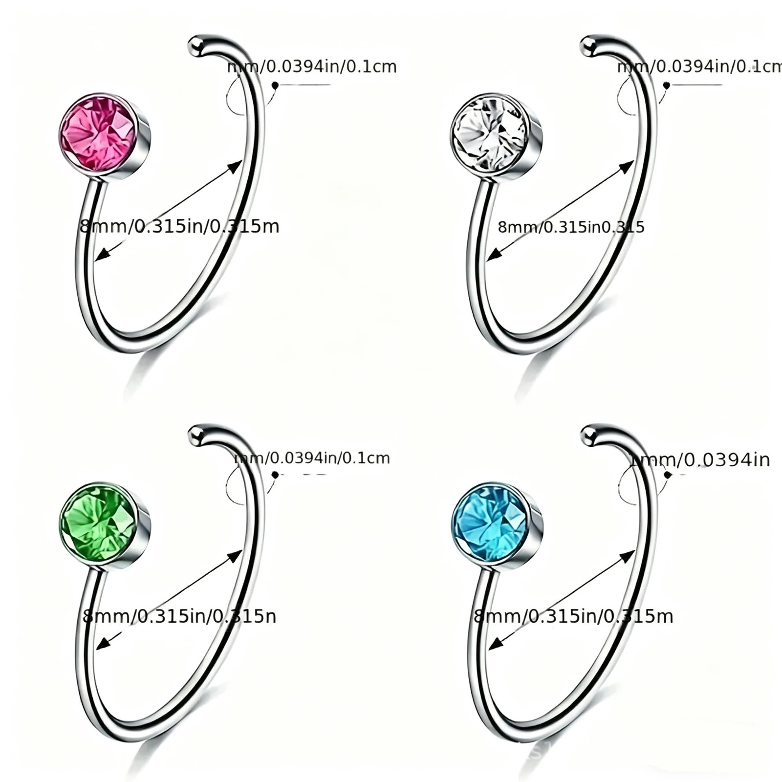 30 Pieces Mixed Nostril Nose Rings Premium Stainless Steel Piercing Ornament Set