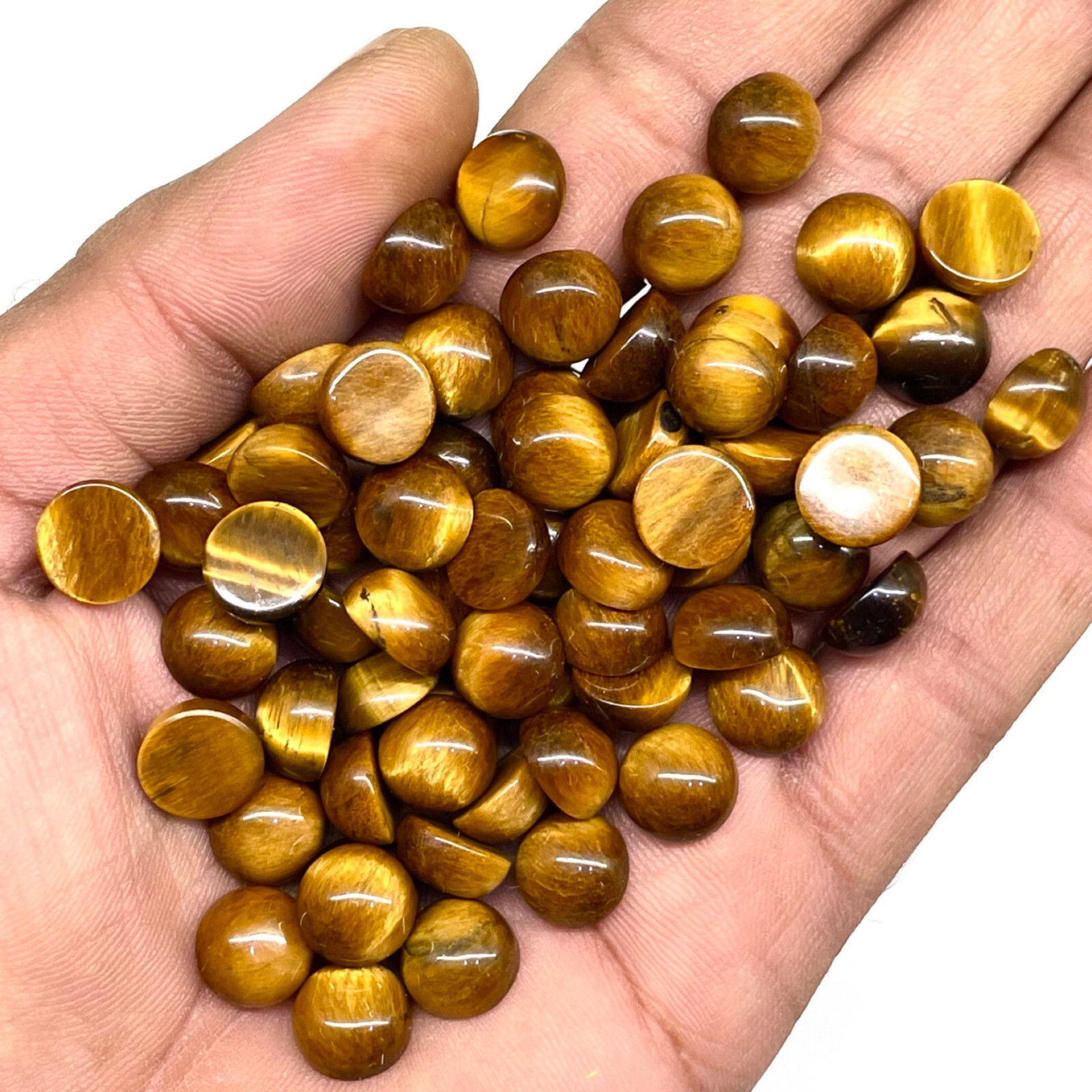 42 Pcs Natural Tiger Eye 10mm Round Cabochon Wholesale Loose Gemstones Lot