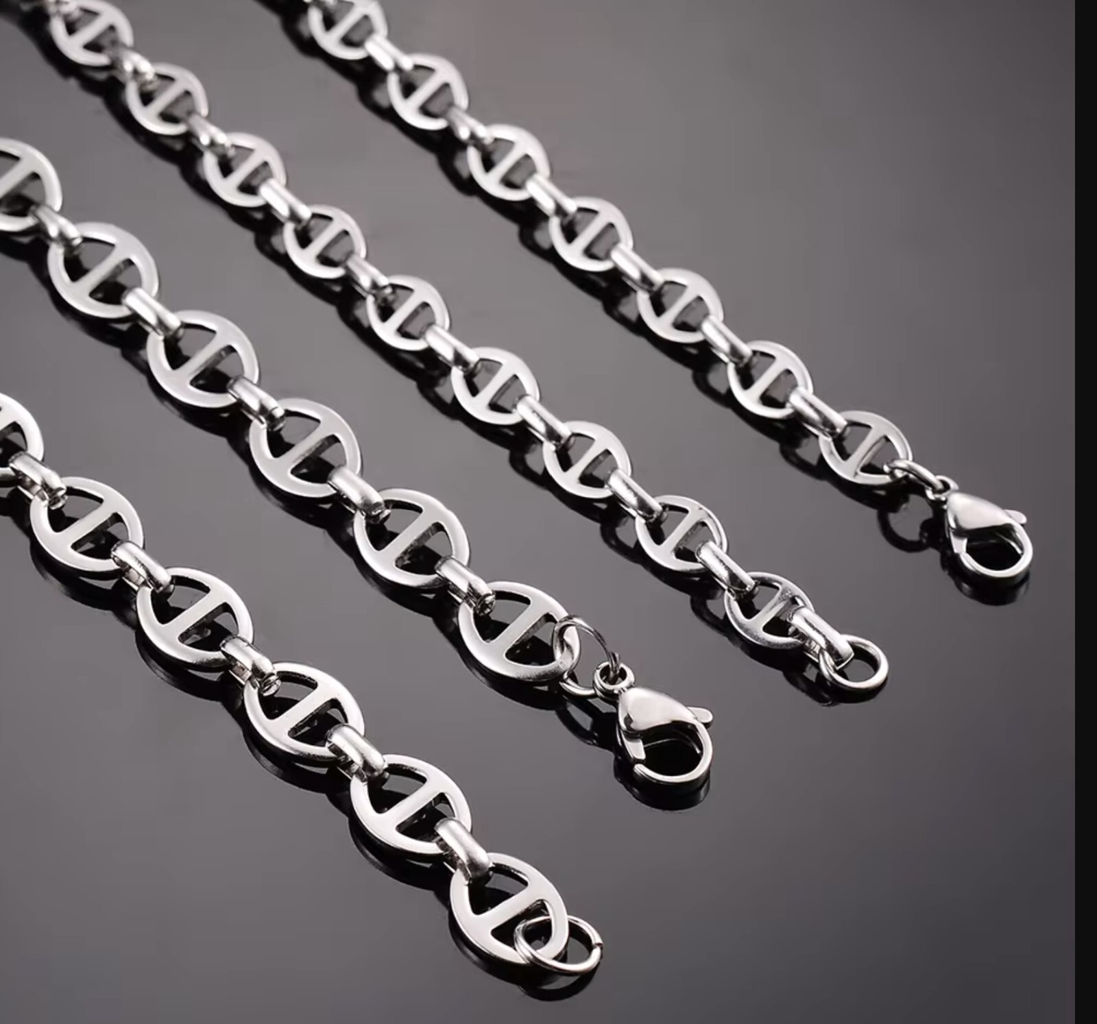Silver Stainless Steel 40 cm (15.7 in) 8 mm Mariner Chain with lobster clasp
