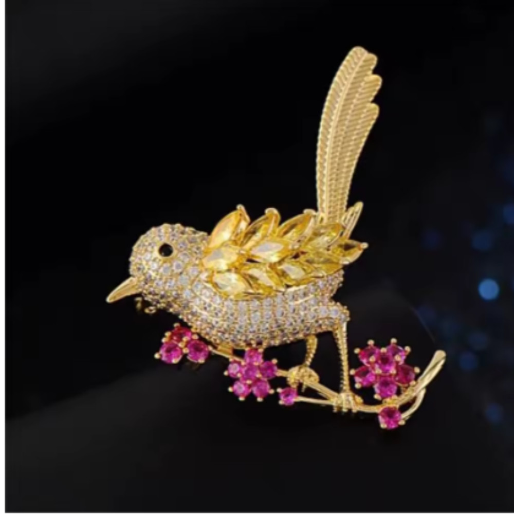 Adorable Colorful Brooch Pin Flower Bird Shiny Zircon Fashion Women Gift Party