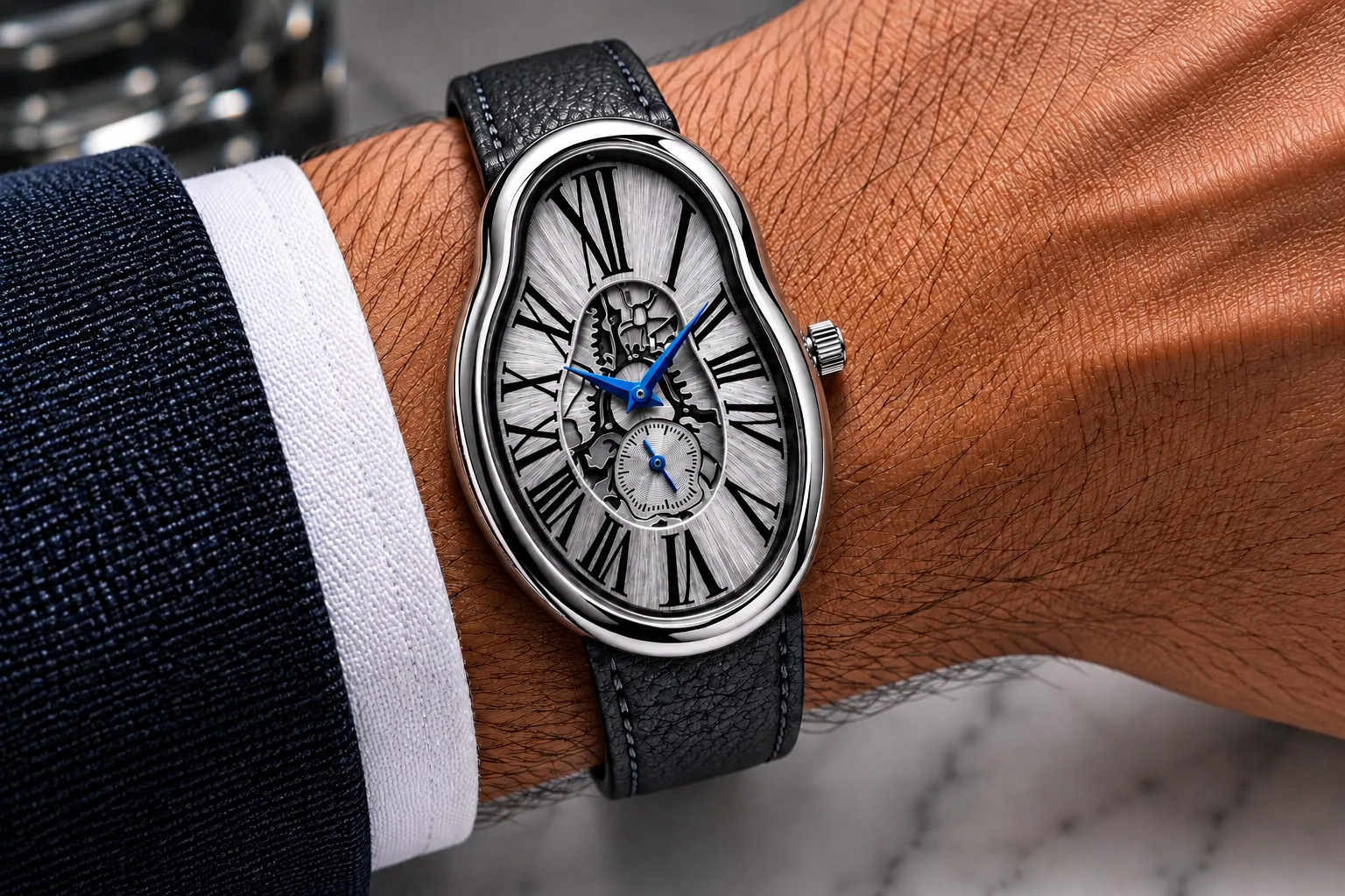 Men’s Abstract Melting Watch Asymmetric Masculine Soft Gifts Watch with Subdial