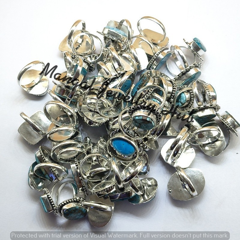 50PCS Lot! Turquoise Gemstone Rings 925 Sterling Silver Plated Bulk Jewellery