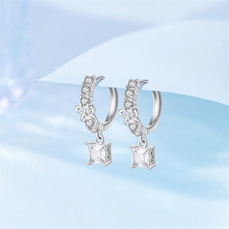 PANDACH 925 Sterling Silver Sparkling Bow Hoop Earrings For Women Fashion Hoops