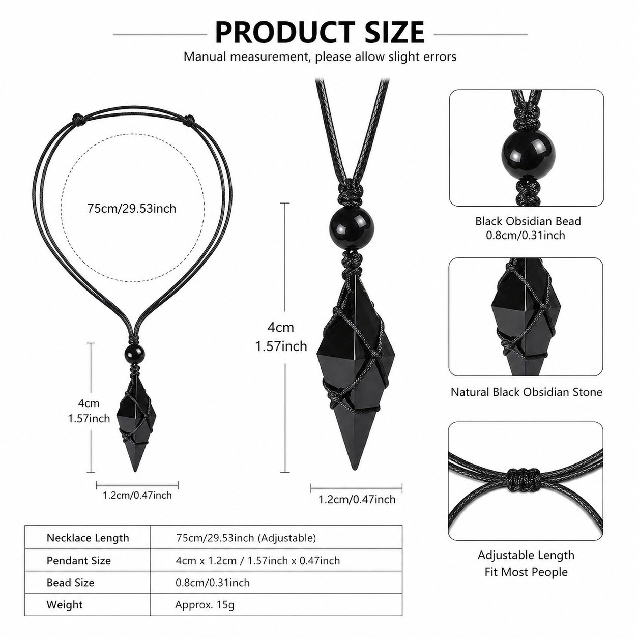 Real Black Obsidian Amulet Healing Strength Protection Pendant Unisex Necklace