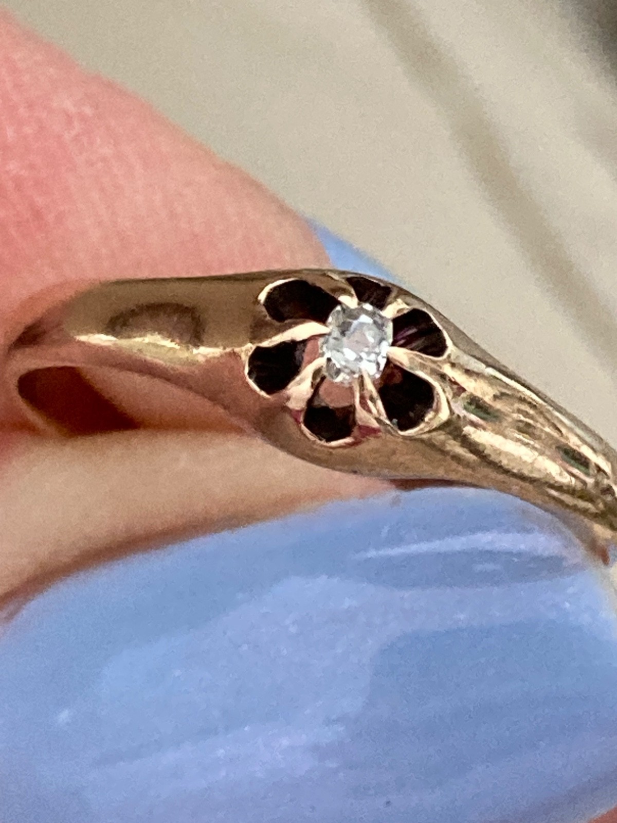 Antique Belcher 10K Rose Gold Old Mine Cut Diamond RING, Size 6.5, 1.6 Grams