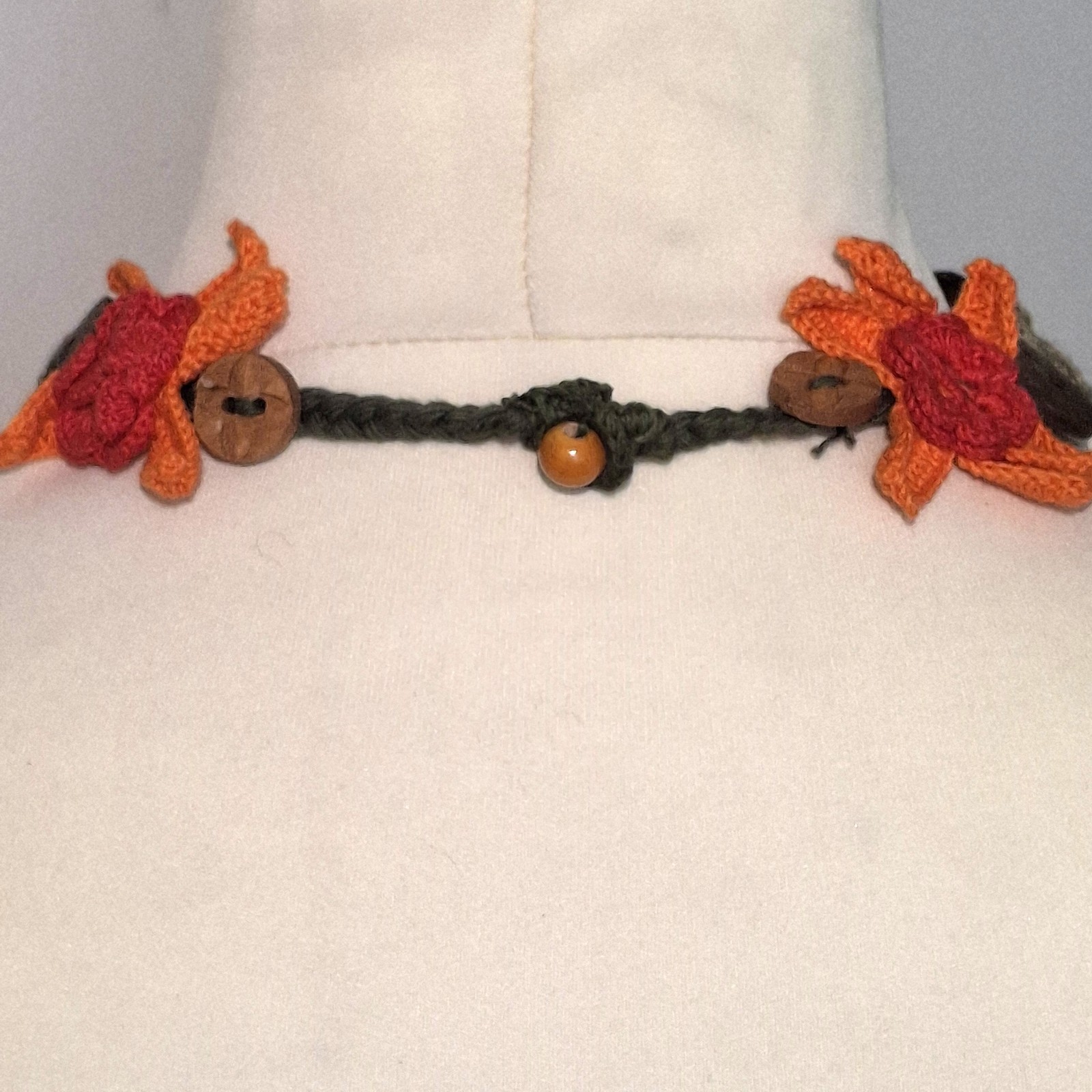 Handmade Crocheted Cotton Floral Choker Necklace Boho Festival Jewellery Red