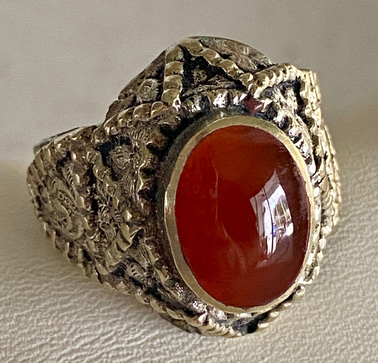 Vtg Moroccan Berber Carnelian Statement Ring Artisan Handmade Silver Tone Size 7