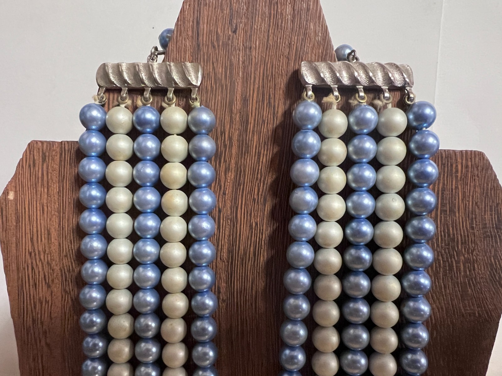 5 Strand Necklace with Blue Gray Beads – adjustable – max length 17 inches