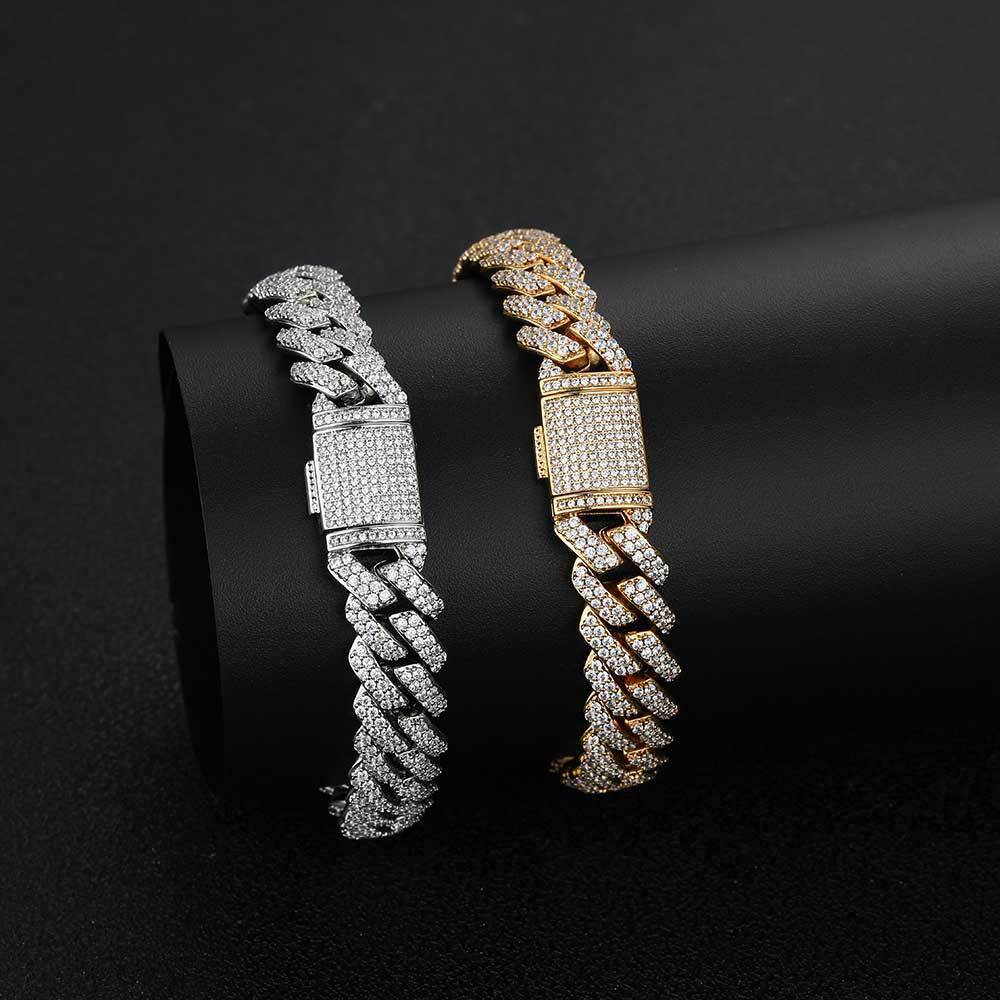 Gold Plated Stainless Steel 10MM Iced Out Miami Cuban Link Chain Bracelet White