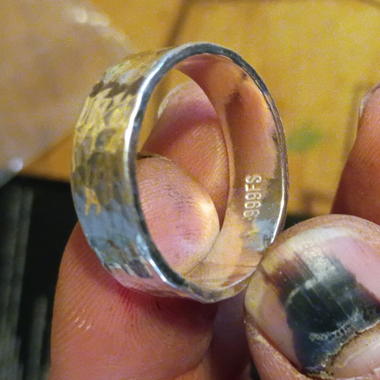 .999 Fine Silver Hammered Band Ring Size 15 Signed Silver No Stone