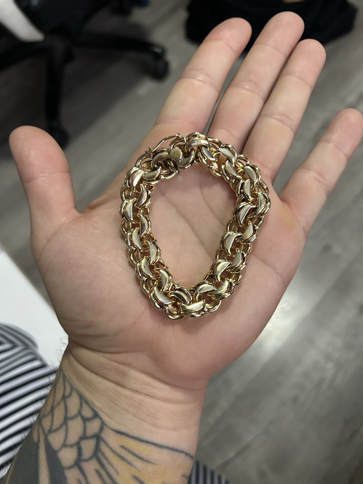 14k Solid Yellow Gold 64g Heavy Double Curb Link Chino Bracelet 7.5″