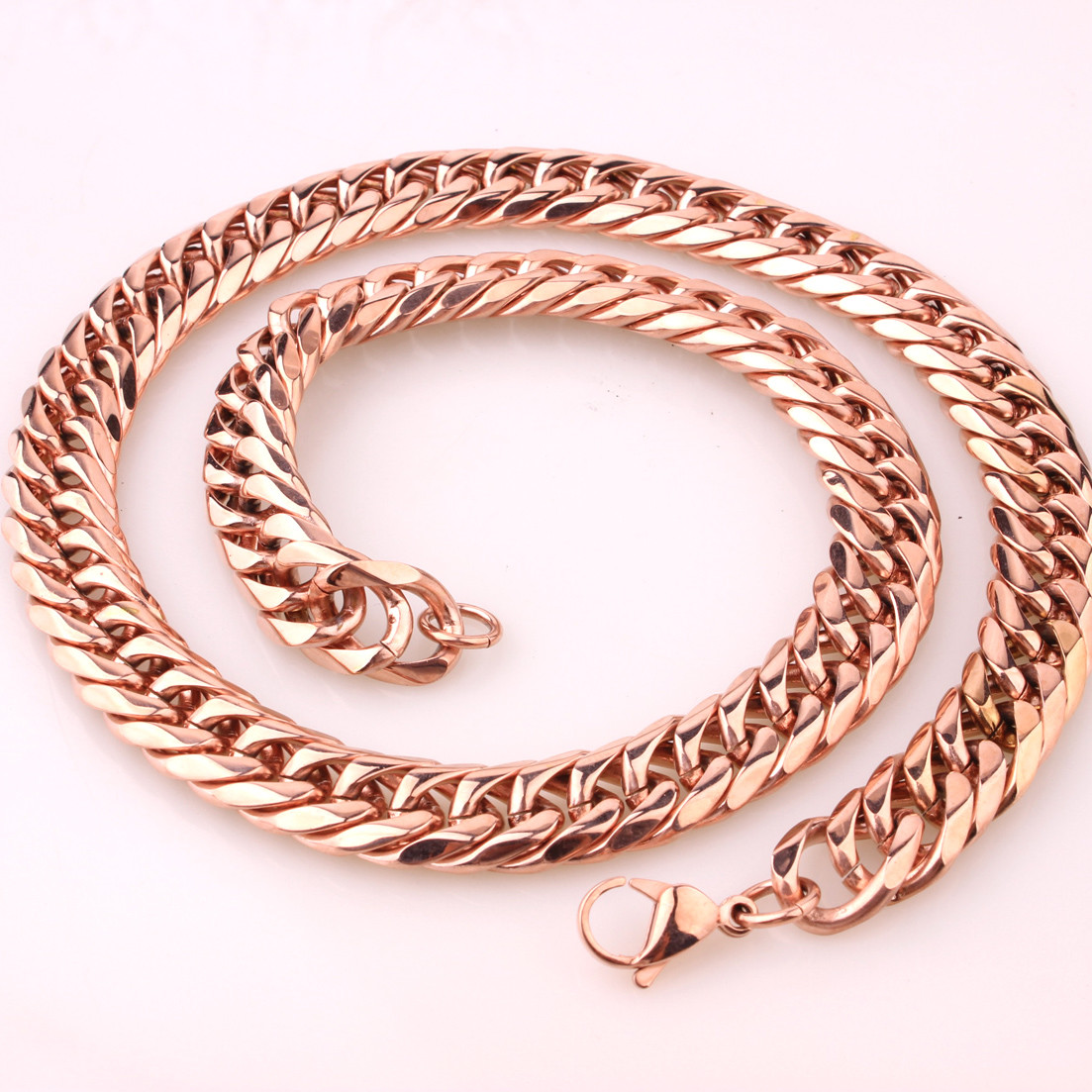 9/11/13/16mm Heavy Stainless Steel Rose Gold Mens Curb Chain Necklace Bracelet