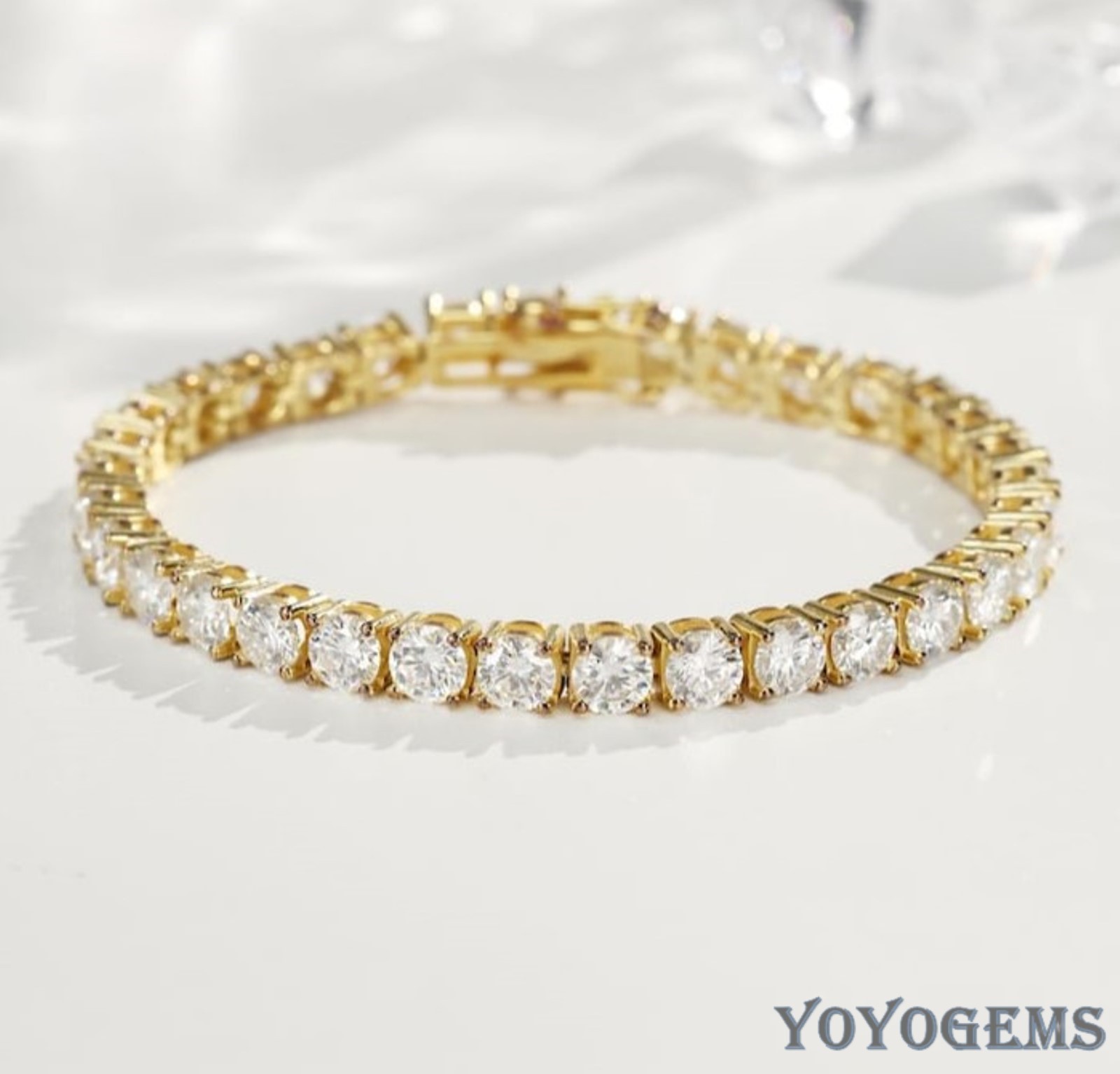 Solid 14K Yellow Gold 7′ Inch Long Tennis Wedding Bracelet D/VVS1 Round Cut 6 CT