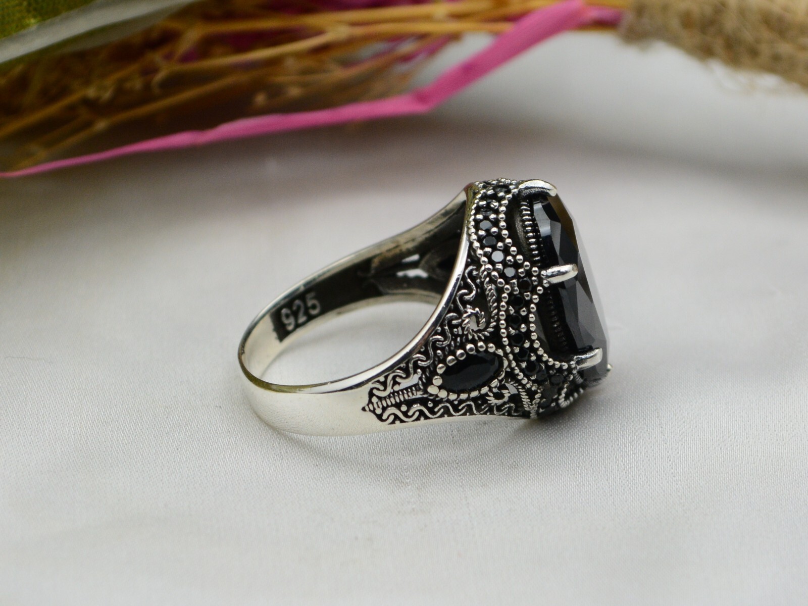 Onyx Black Men’s Ring Solid 925 Sterling Silver Turkish Jewelry All Size