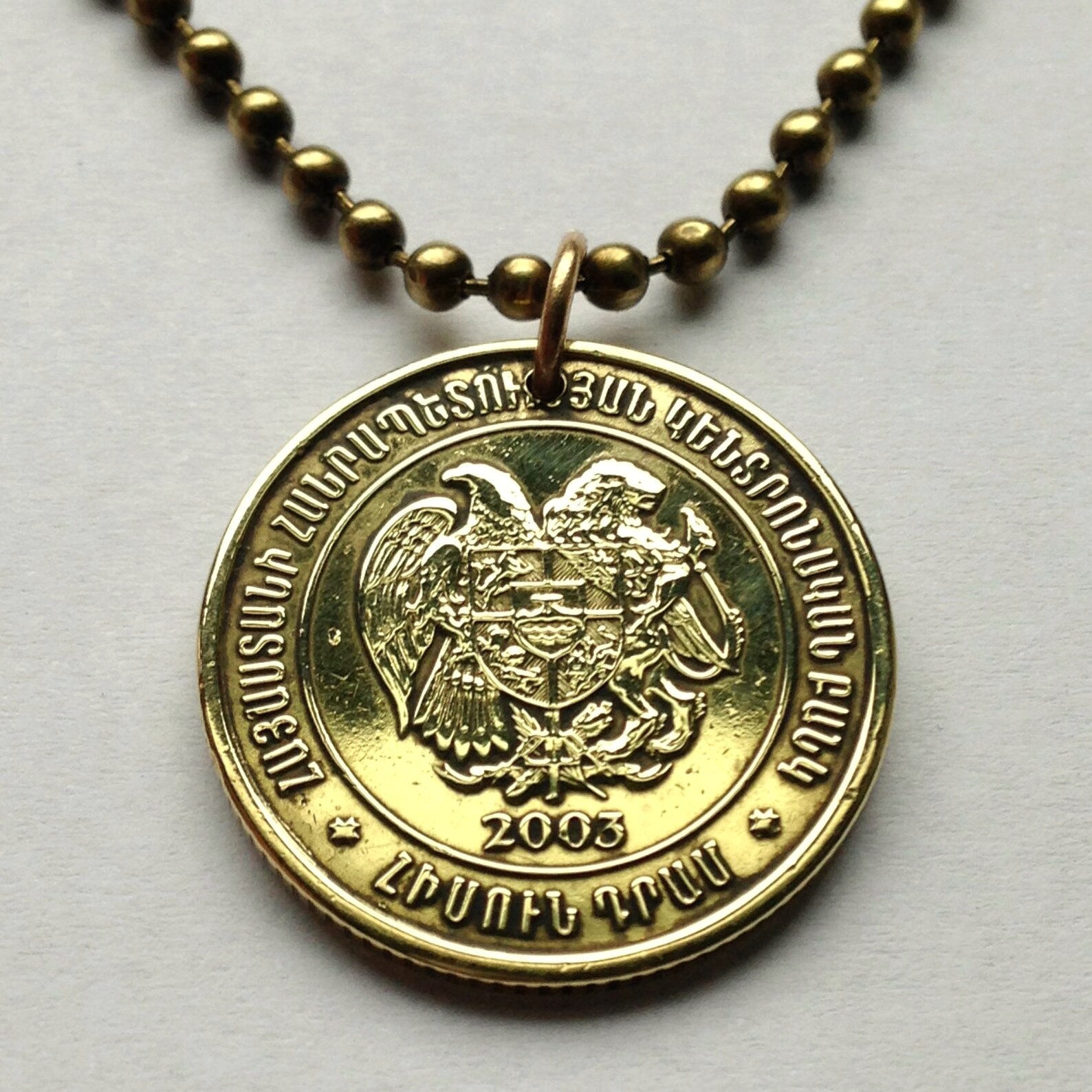 2003 Armenia 50 Dram coin pendant Armenian eagle & lion Yerevan Bagratuni 001395