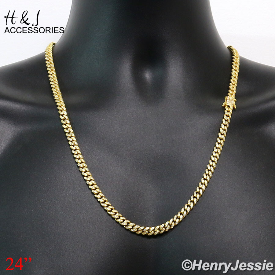 925 STERLING SILVER 18″-30″X6MM GOLD PLATED MIAMI CUBAN CZ NECKLACE*GN19