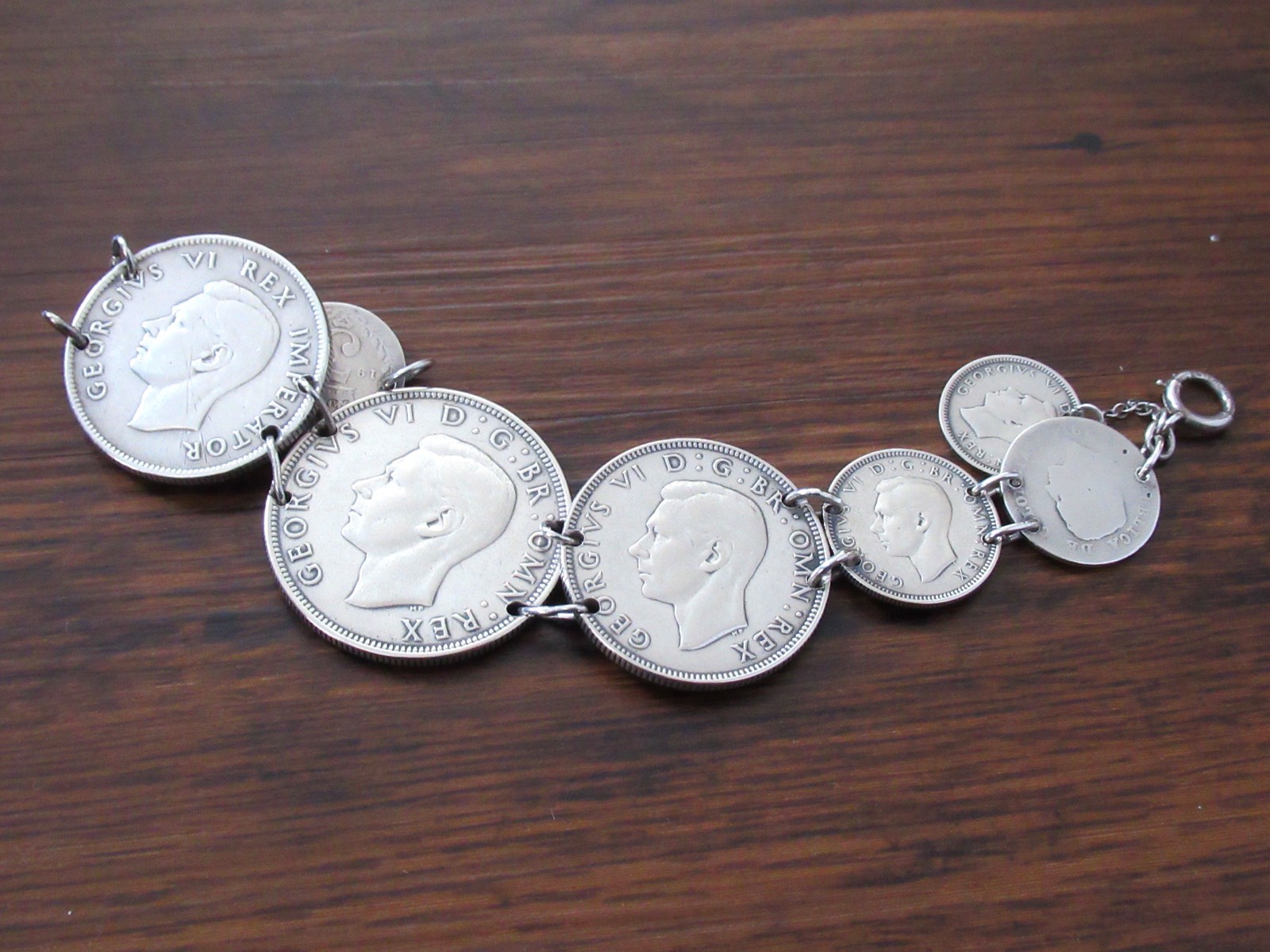 Vintage Great Britain South Africa Columbia Silver Coin Bracelet Half Crown