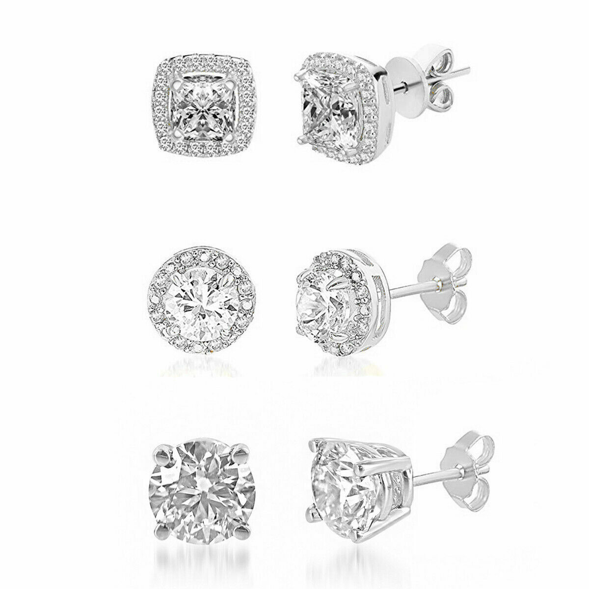 3 PACK SET 925 Sterling Silver Stud Earrings For Women