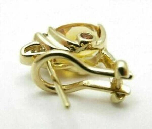 14K Yellow Gold Finish Oval 2.50CT Citrine & Diamond Omega Back Women’s Earrings