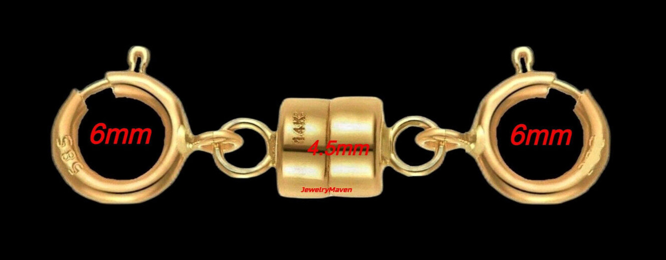 6MM SPRING RING 4.5mm 14k MAGNETIC DOUBLE CLASP Converter Yellow SOLID Gold USA