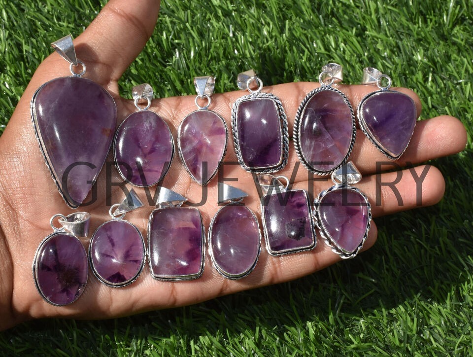 1-500 Pcs Natural Amethyst Pendant Wholesale Lot Bulk: Silver Plated WH-15