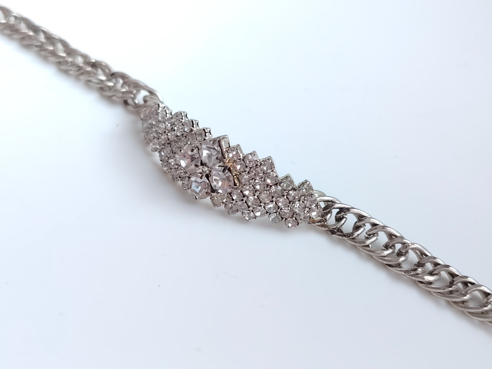 Vintage Riviera Rhinestone Bracelet Silver Tone Snap Clasp Foil Backed Glass