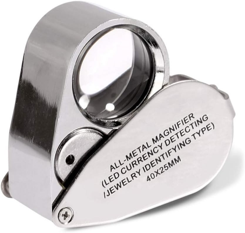 40X Jewelers Loupe Jewelry Loop Coin Magnifier Light Pocket LED Magnifying Glass